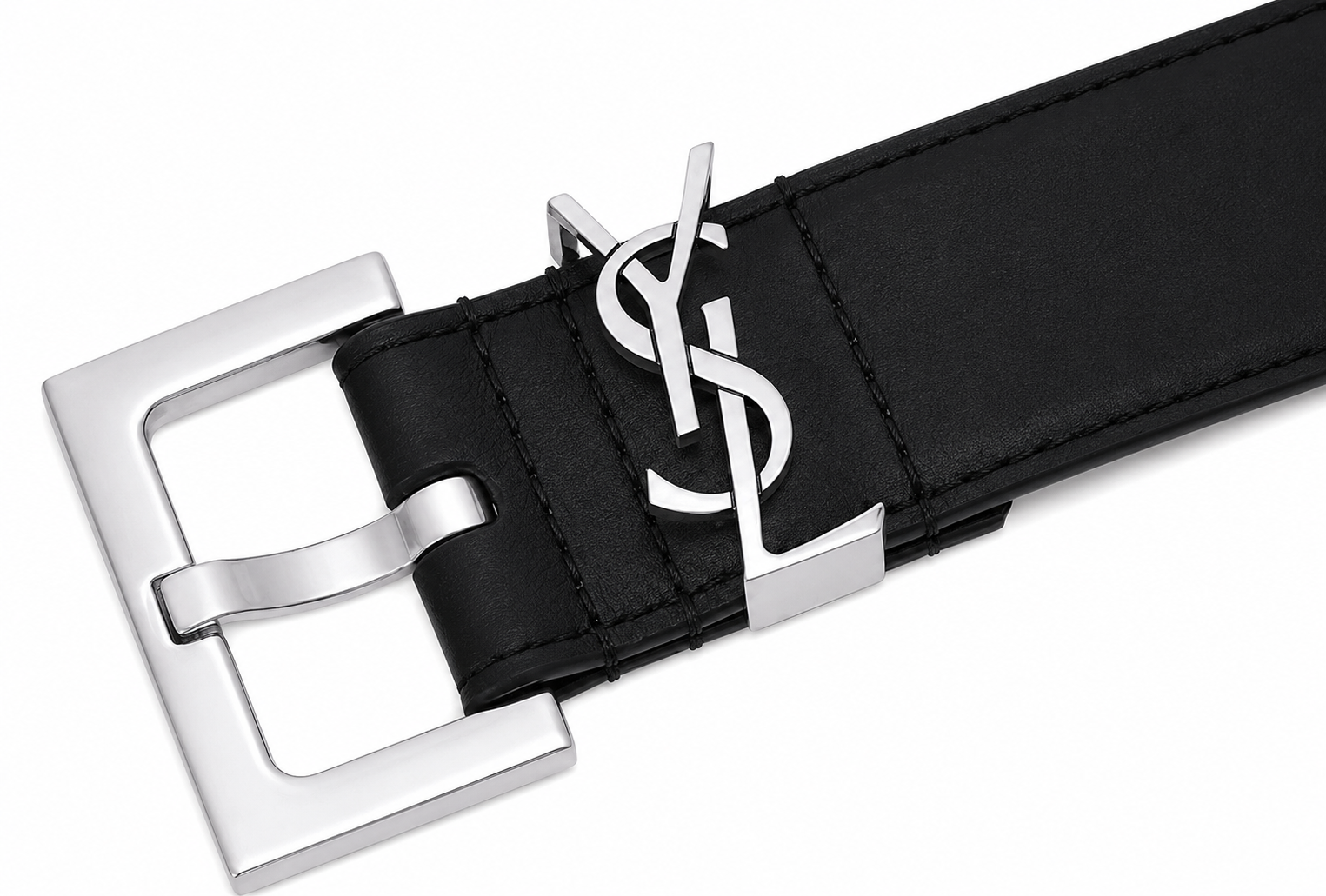 Yves Saint Laurent (YSL) Women's Premium Leather Belt – Black with Silver YSL Buckle#04