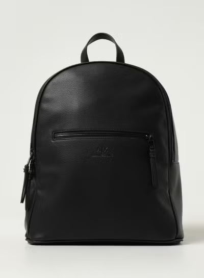Armani Exchange Black Leather Backpack – Premium Minimalist Urban Laptop & Everyday Backpack#7-100