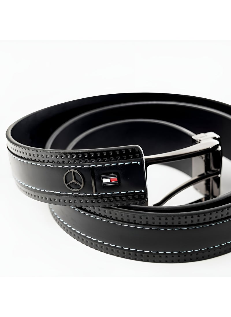 TH x MB Black Leather Belt For Men 24#