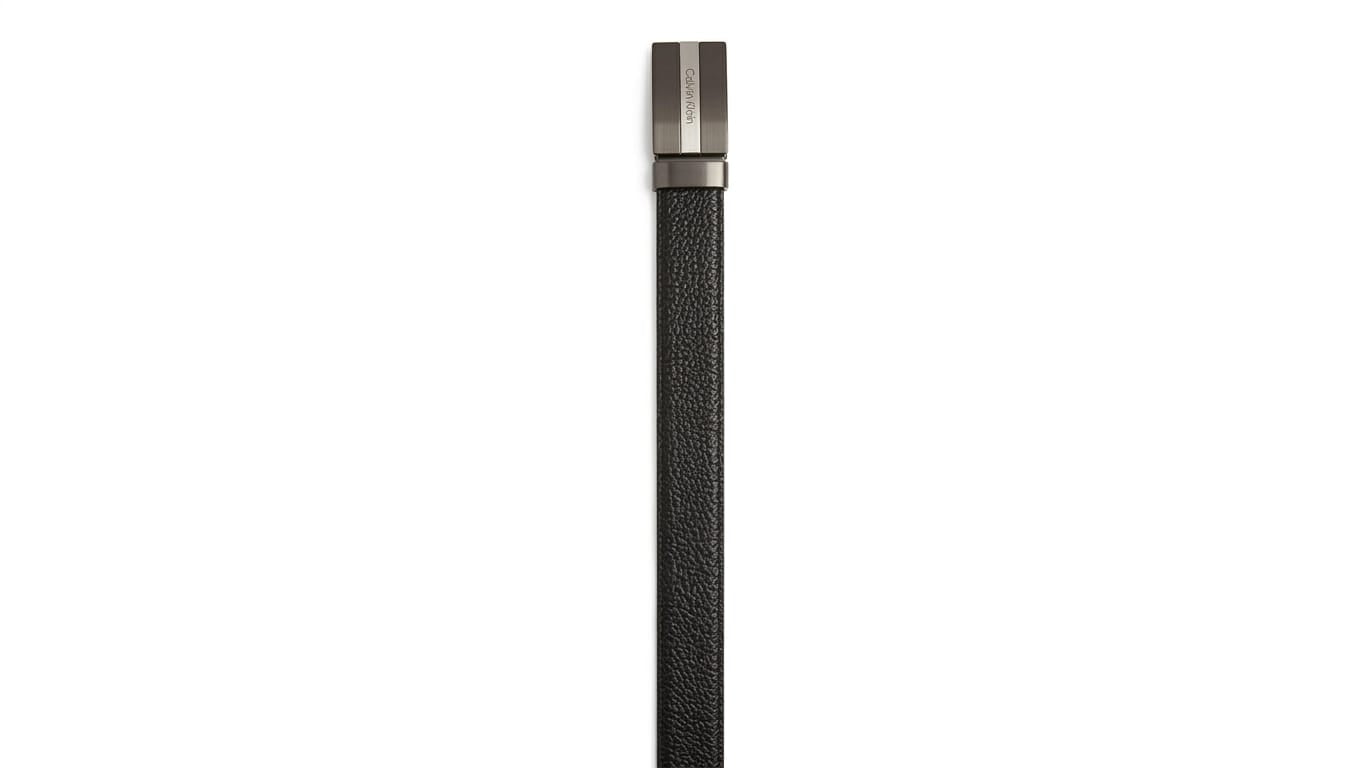 Calvin Klein Men's Reversible Belt – Dual-Texture Black Leather with Two-Tone Metal Buckle#025