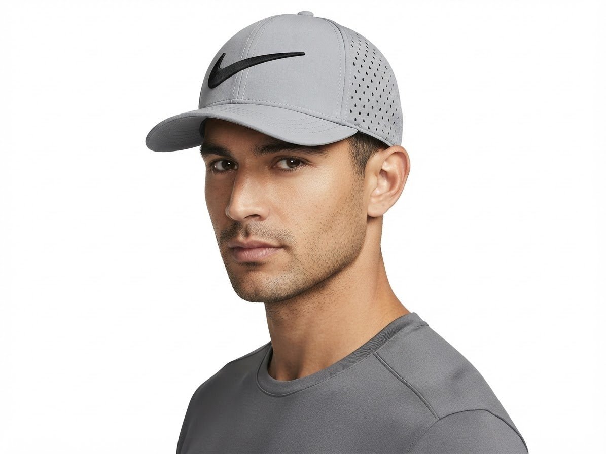 Nike Men’s Grey Perforated Swoosh Baseball Cap – Adjustable Snapback Sports Hat#2