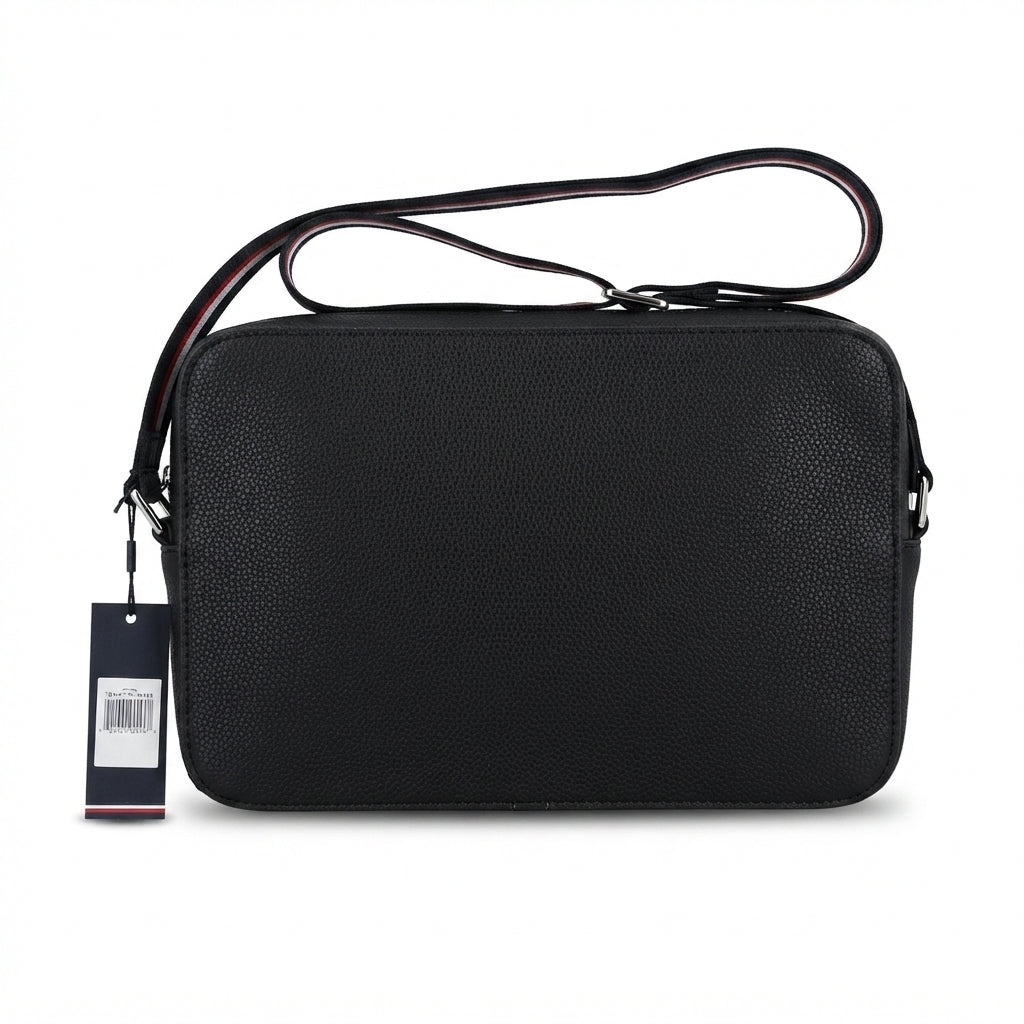 Tommy Hilfiger Monogram Crossbody Bag with Striped Strap - Black #0066
