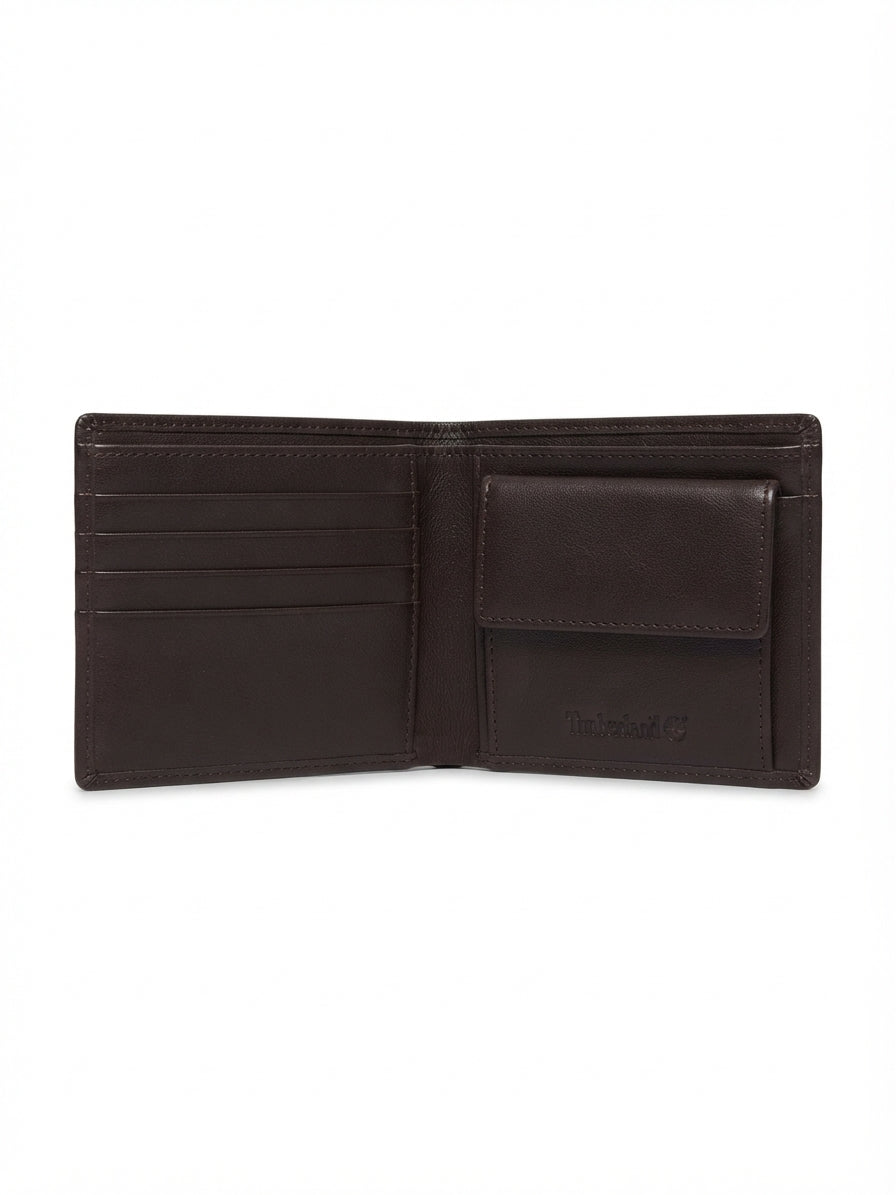 Timberland Men's Canvas & Leather Bi-fold Wallet, Card Holder, and Keyring Gift Set - Brown #0001
