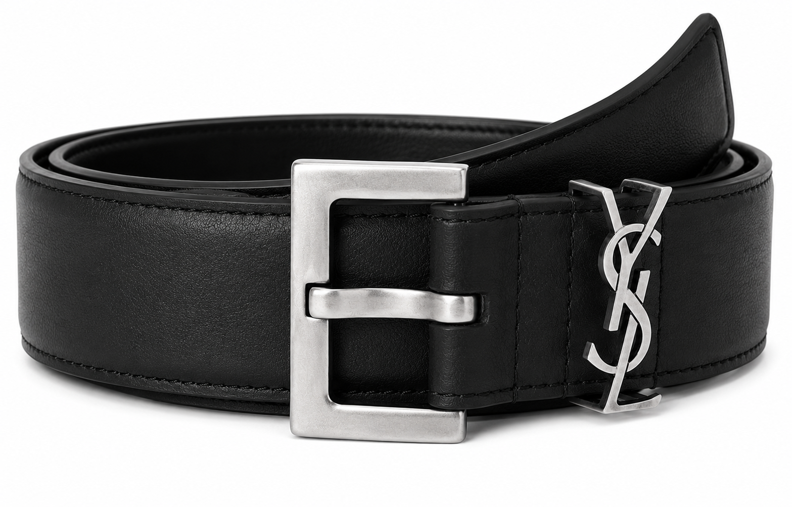 Yves Saint Laurent (YSL) Women's Premium Leather Belt – Black with Silver YSL Buckle#04