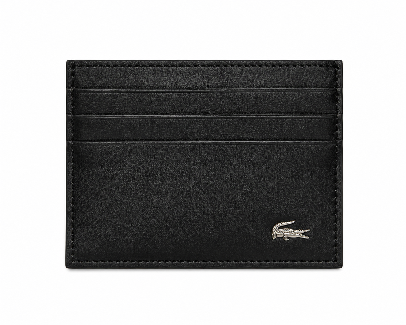 LACOSTE Men's Premium Smooth Leather Gift Set – Black Wallet, Card Holder & Keychain with Silver Crocodile Logo#02