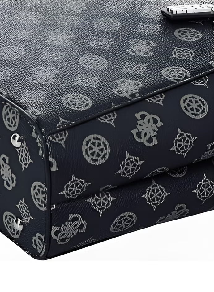 GUESS Women's Monogram Print Tote Shoulder Bag - Black & White #0190