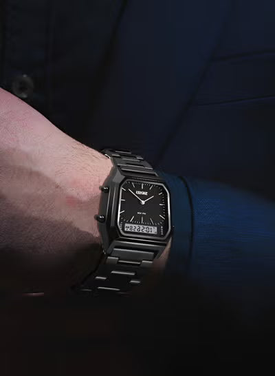 SKMEI 1220 Stainless Steel Analog Digital Watch – Black Dual Display Men’s Watch with Alarm, Stopwatch & Date