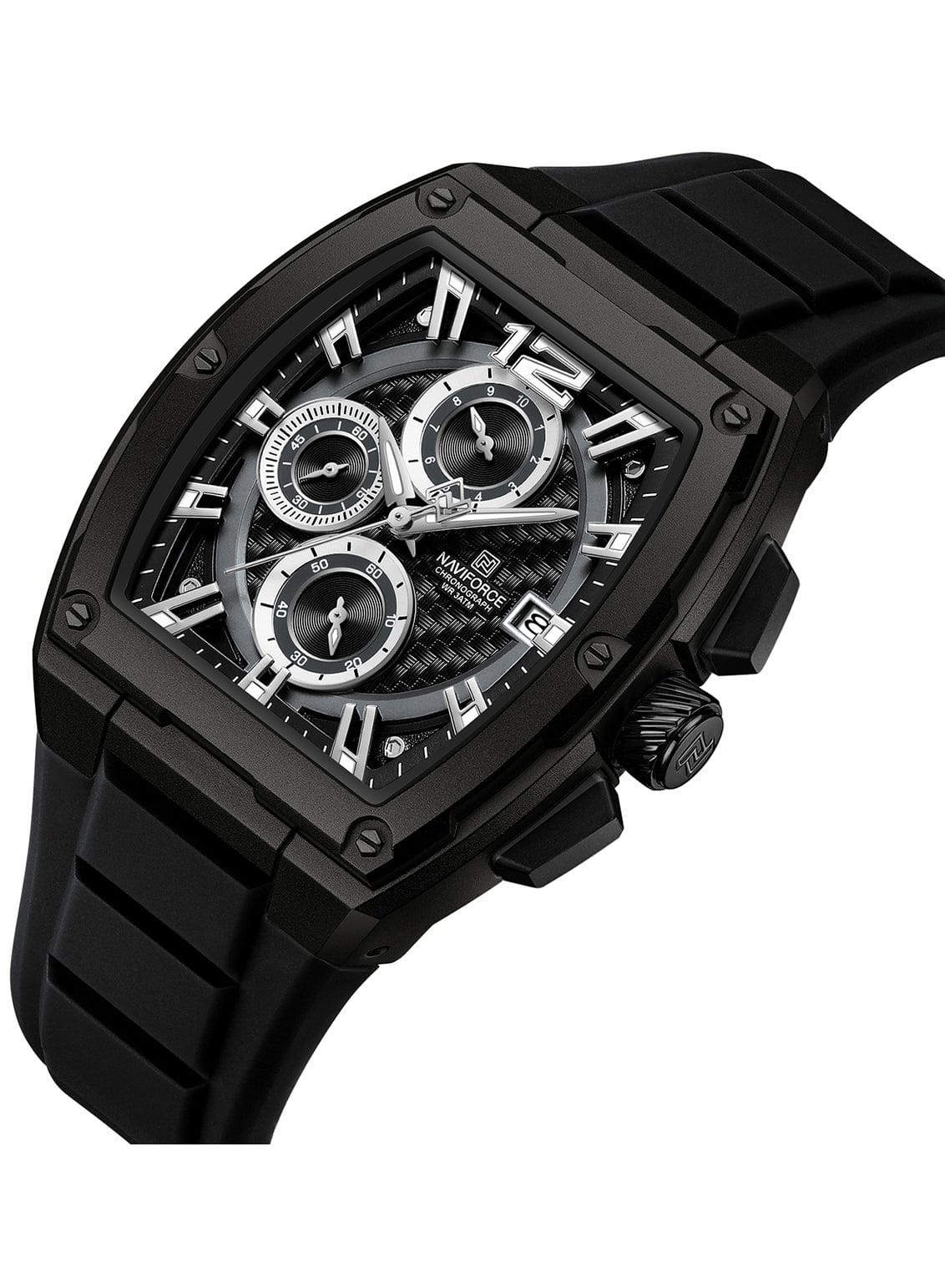 NAVIFORCE NF8050 Men's Analog Quartz Watch with Black Silicone Strap, 30M Water Resistant