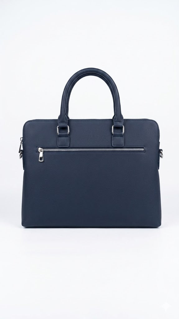 Luxury Leather Business Laptop Bag – Dual-Zip Professional Briefcase for Men – Navy Blue#9