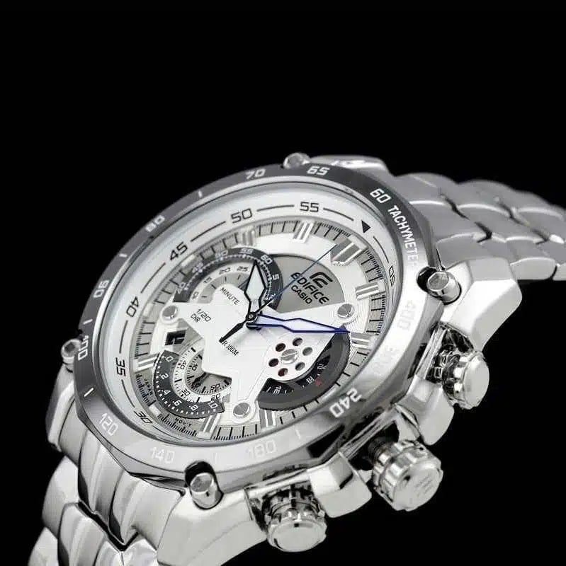 Men’s Chronograph Watch – Casio Edifice EF-550D-7AV, White Dial with Stainless Steel Silver Strap