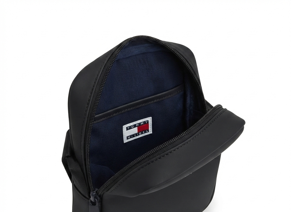 Tommy Jeans Men's Black Crossover Bag with Front Zip and Logo Patch #0080