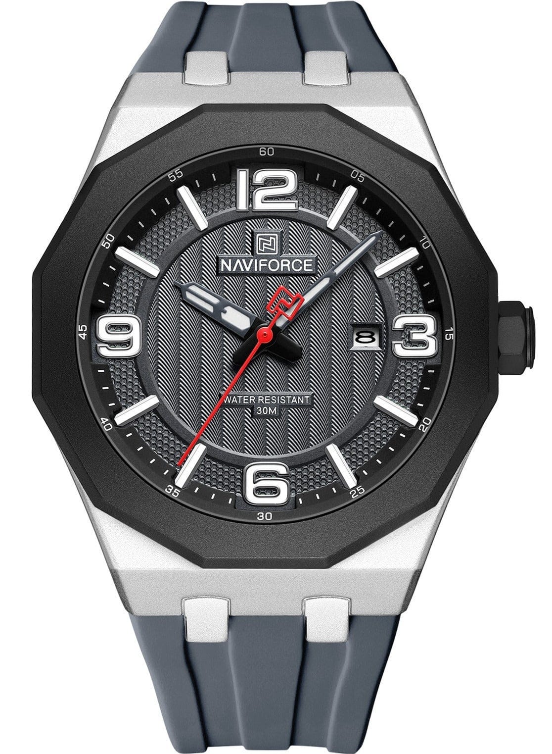 NAVIFORCE NF8079 Men's Analog Quartz Watch with Grey Silicone Strap