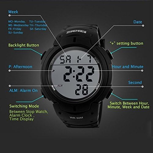SKMEI 1068 Men's Multifunction Digital Sports Watch – Black & Blue, 50M Water Resistant, Large Display