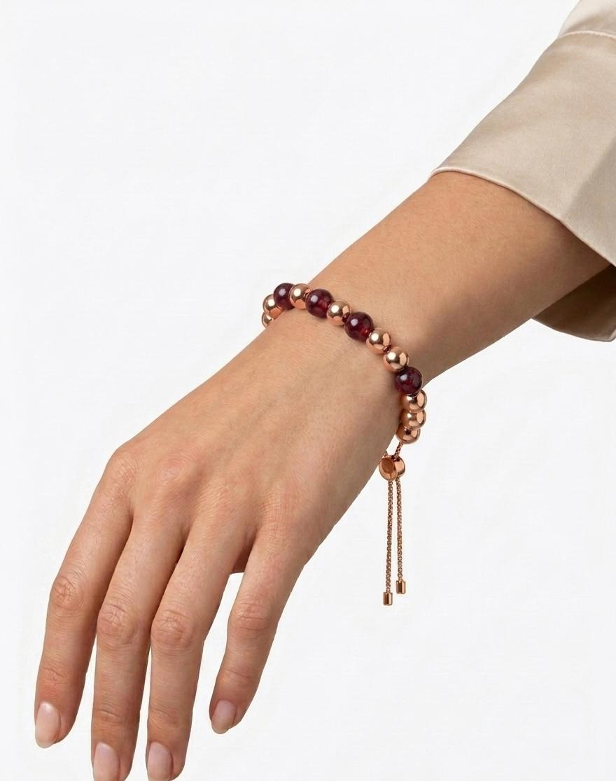 Elegant Rose Gold & Red Beaded Adjustable Bracelet with Premium Shine Finish#031