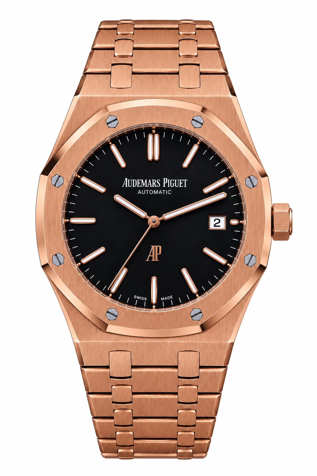 Audemars Piguet Royal Oak Style Men's Rose Gold-Tone Automatic Watch with Black Dial