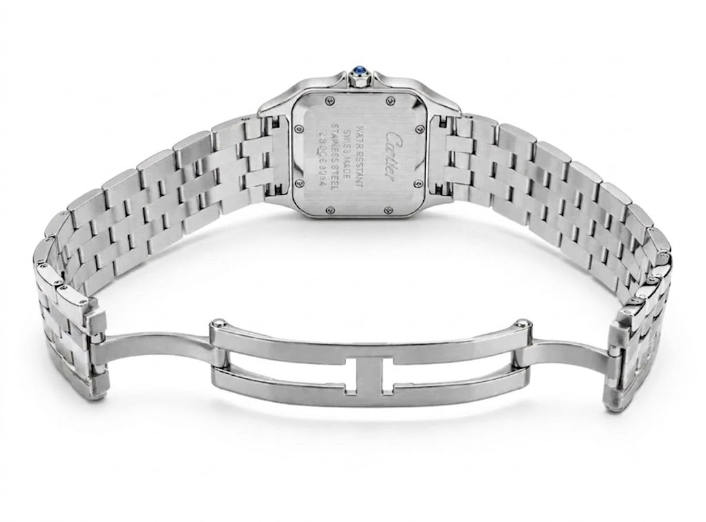 Cartier Panthère-Inspired Women’s Silver-Tone Square Watch with Sparkling Rhinestone-Set Bezel & Black Dial (Medium Case)  Dimensions: 36.5 × 26.7 mm