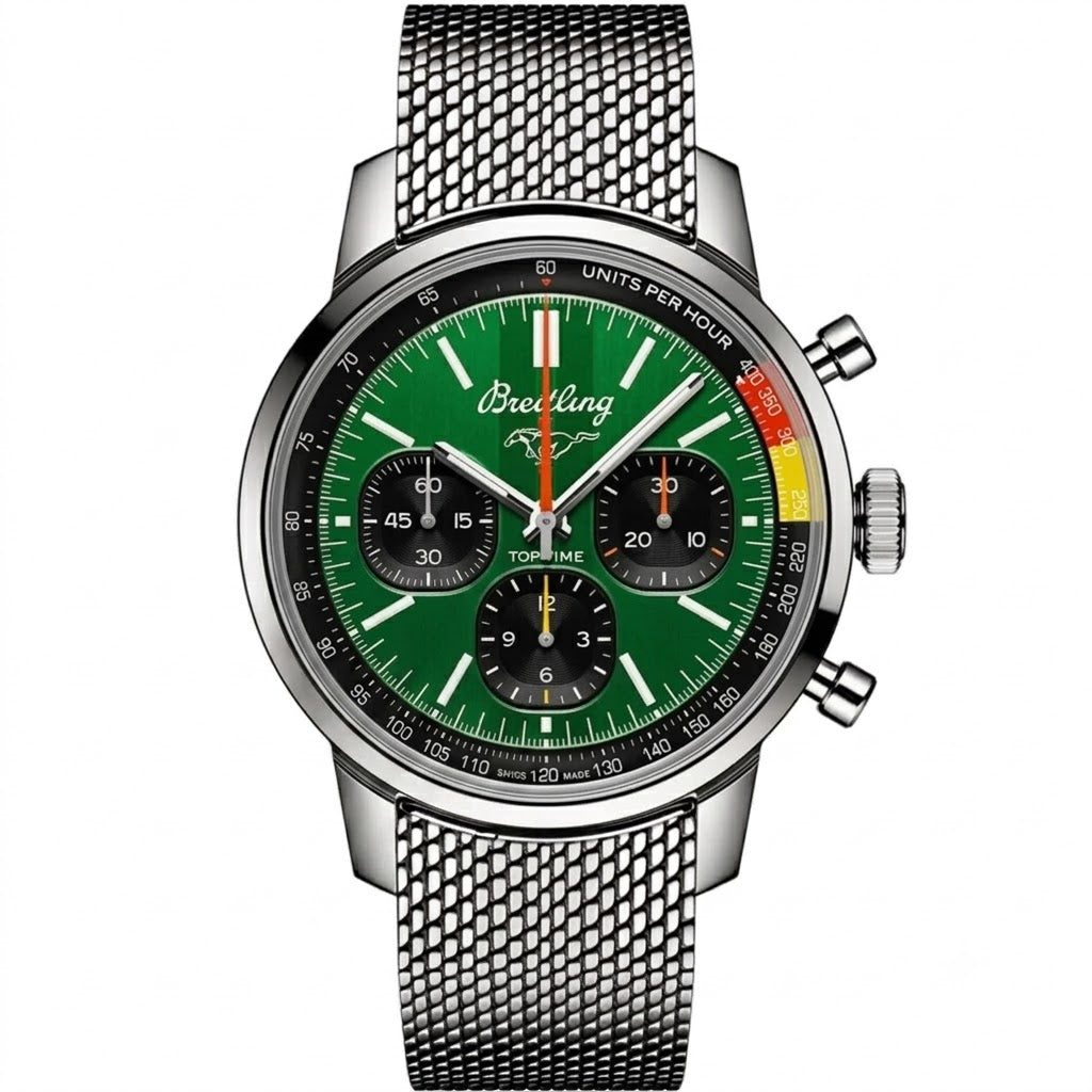 Breitling Top Time B01 Ford Mustang Chronograph Watch – 41mm Green Dial Stainless Steel – Self-Winding Automatic