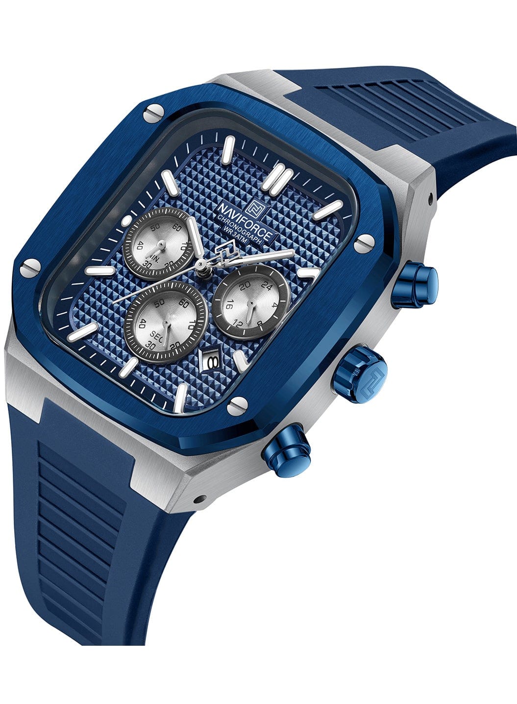 NAVIFORCE NF8037 Men's Chronograph Watch with Blue Silicone Strap, 30M Water Resistant