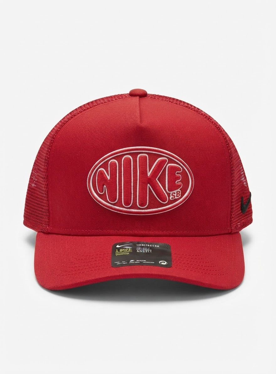 Nike SB Red Trucker Hat with Oval Logo and Mesh Back#4