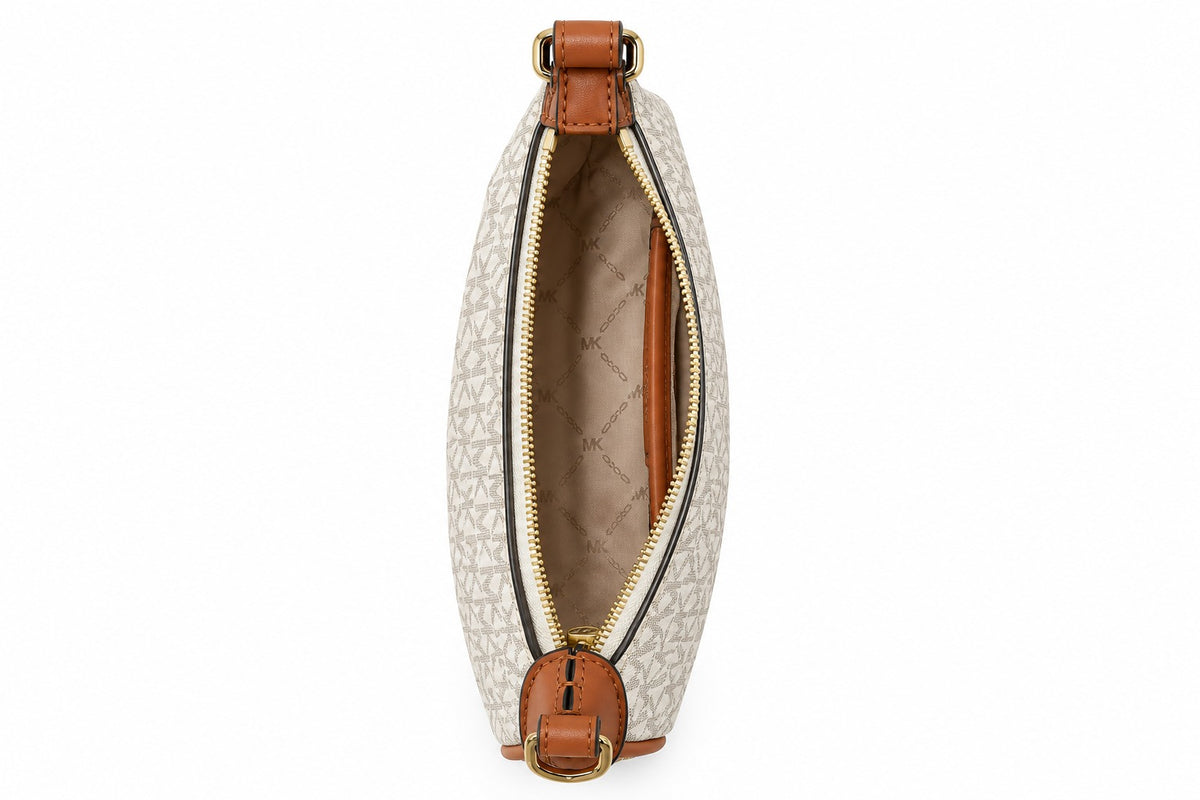 Michael Kors Signature Logo Hobo Shoulder Bag - Cream & Brown#0078