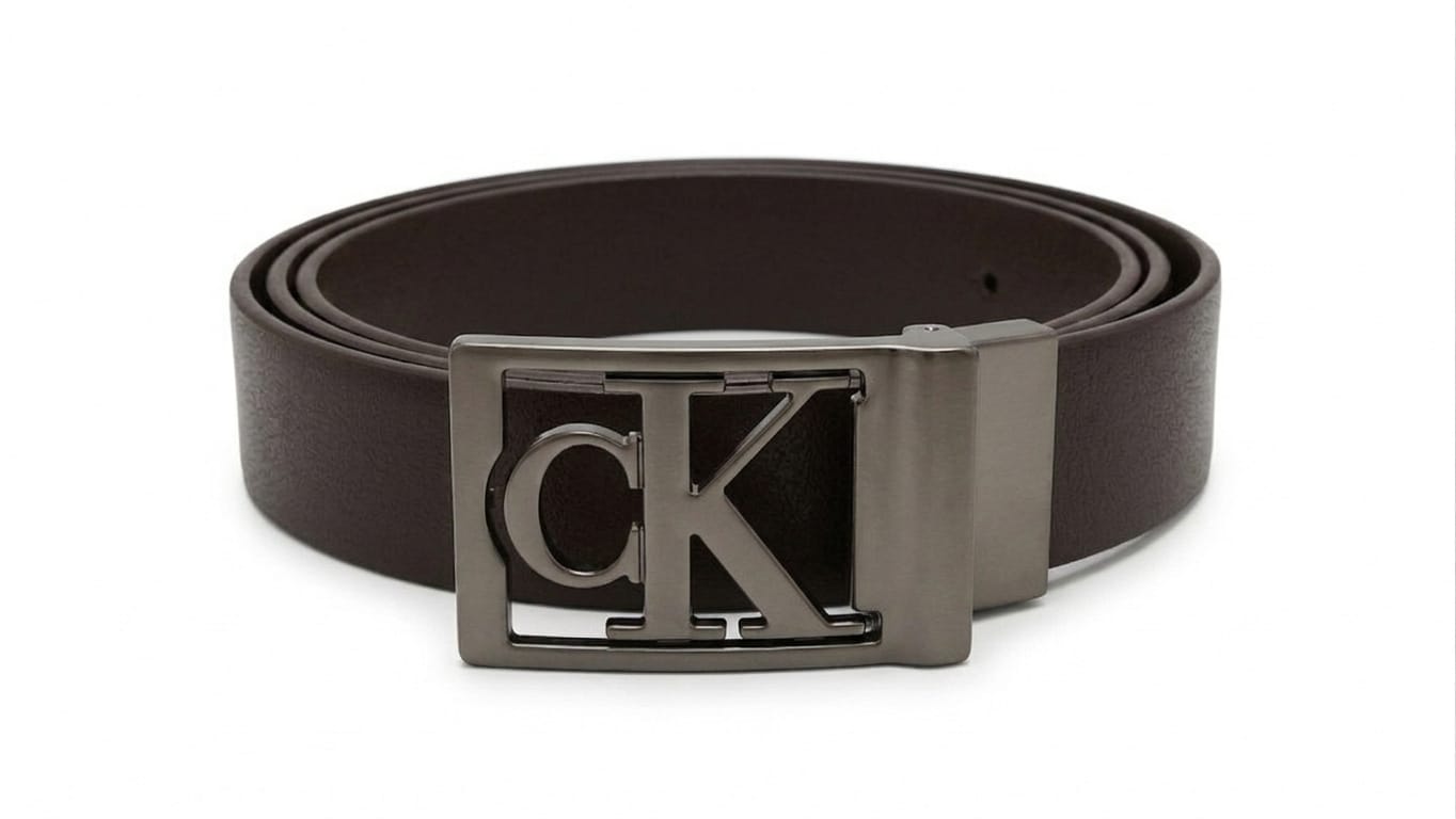 Calvin Klein Men's Reversible Belt – Black & Dark Brown Leather with Iconic CK Gunmetal Buckle#023