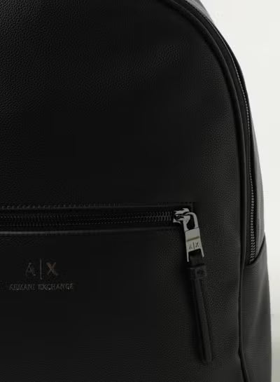 Armani Exchange Black Leather Backpack – Premium Minimalist Urban Laptop & Everyday Backpack#7-100
