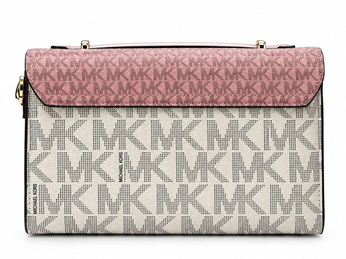 Michael Kors Women’s Signature Monogram Structured Crossbody Bag – Pink & Cream#0076