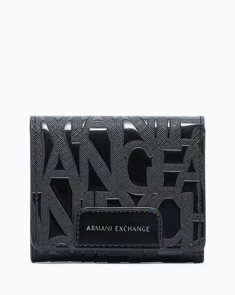 Armani Exchange Women's Wallet – Black Monogram Design, Snap Closure & Multi-Card Organizer#03
