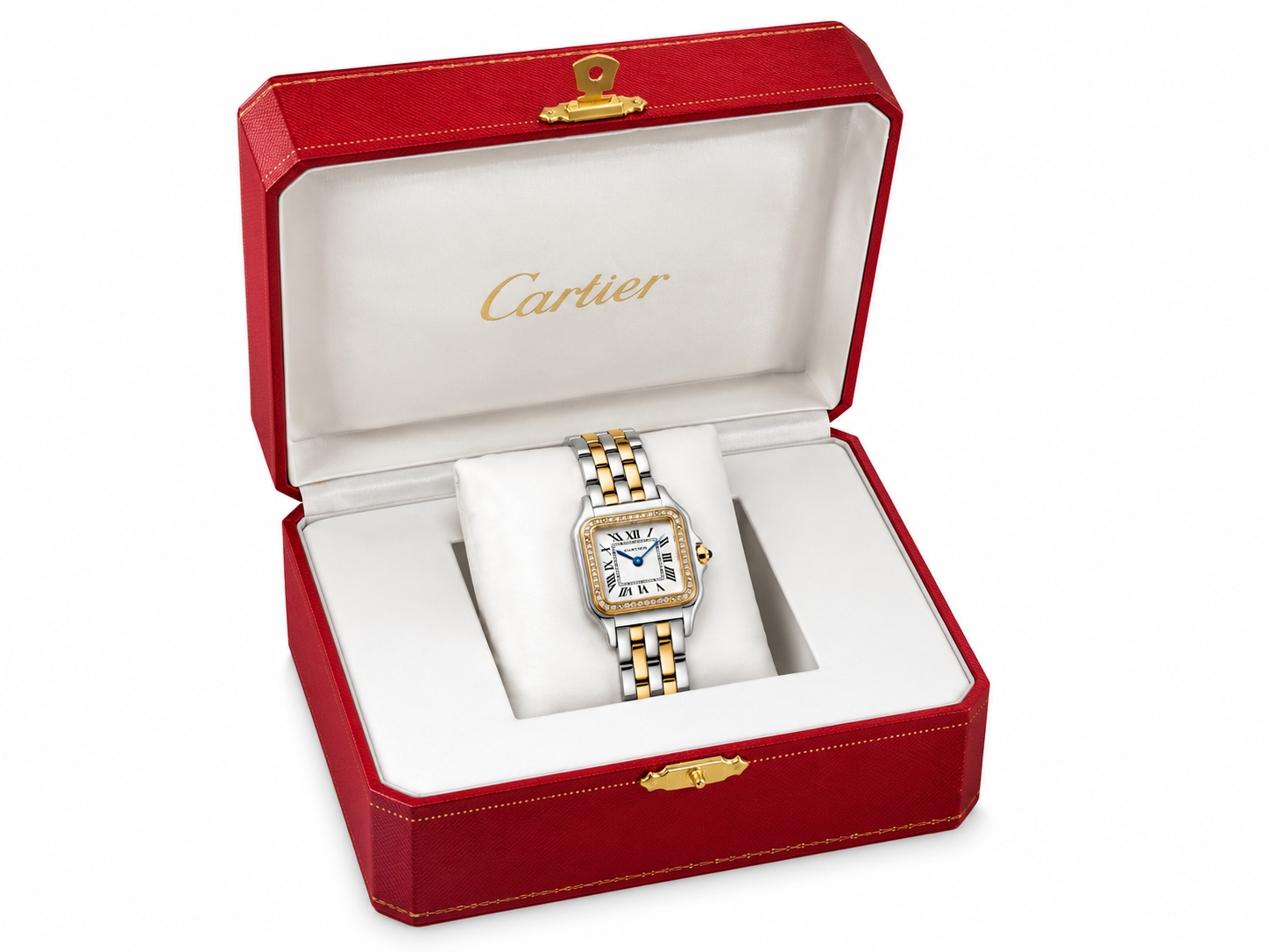 Cartier Women's Medium Square Two-Tone Stainless Steel Watch with White Dial Dimensions: 36.5 × 26.7 mm