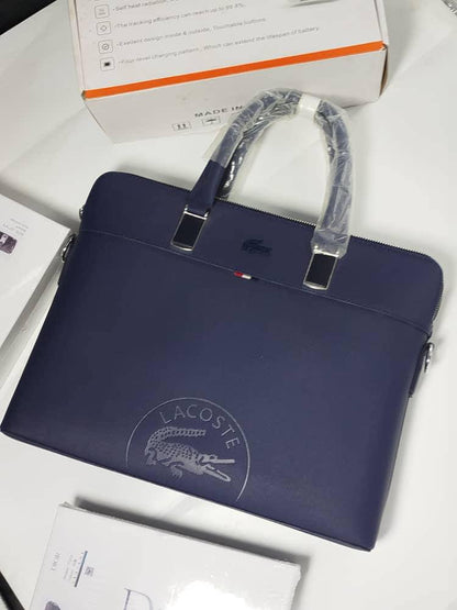 Lacoste Men’s Dark Blue Leather Laptop Bag – Business & Casual Briefcase