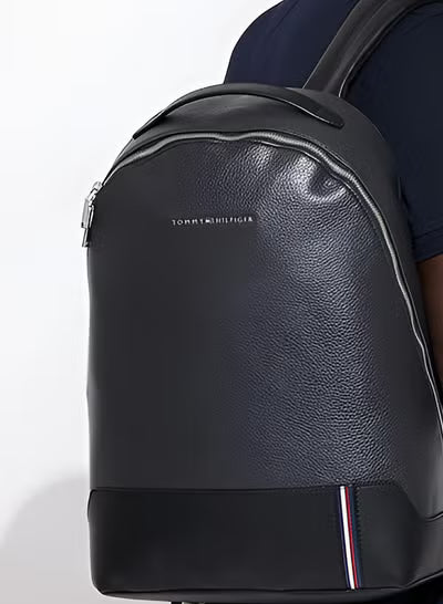 Tommy Hilfiger Black Leather Backpack – Premium Pebble Grain Everyday & Business Backpack#52-100