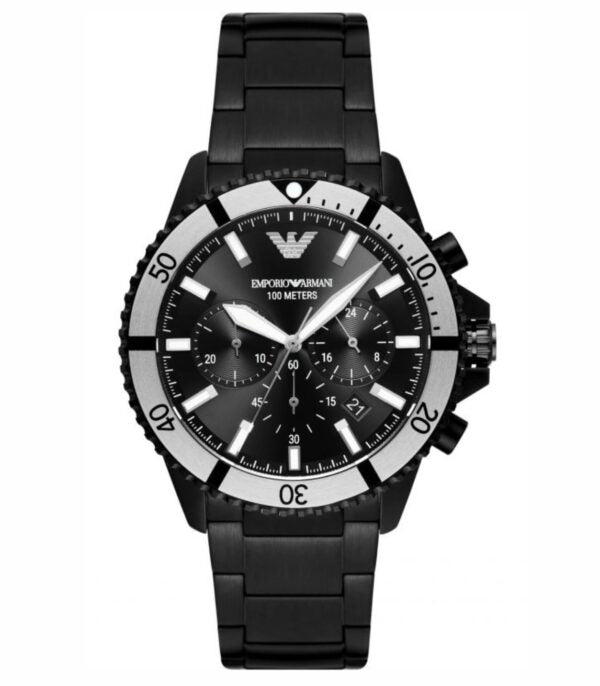 Emporio Armani AR80050 Men’s Analog Watch – 43mm Black Dial with Black Stainless Steel Strap | Diver Series