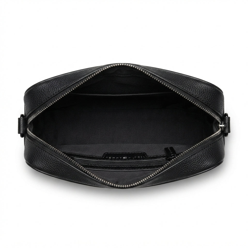 Tommy Hilfiger Monogram Crossbody Bag with Striped Strap - Black #0066