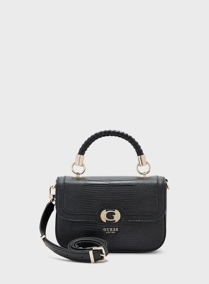 GUESS Orlina Top Handle Crossbody Bag – Black Textured Faux Leather