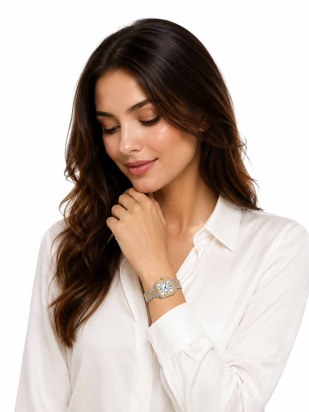 Cartier Women's Medium Square Two-Tone Stainless Steel Watch with White Dial Dimensions: 36.5 × 26.7 mm
