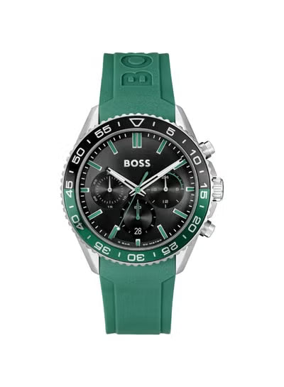 Hugo Boss Runner Men’s Watch 1514246 – Black Dial with Green Silicone Strap