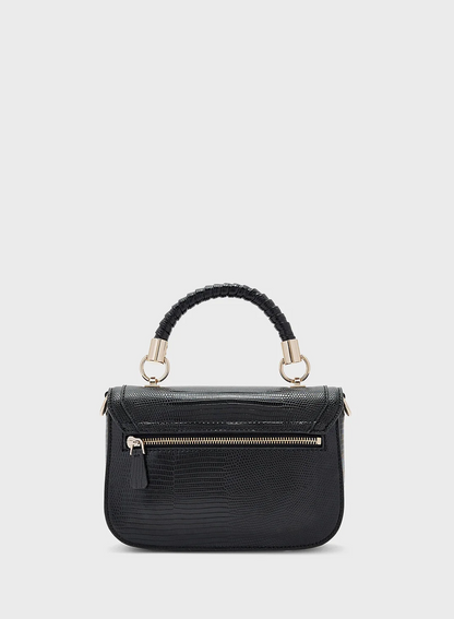 GUESS Orlina Top Handle Crossbody Bag – Black Textured Faux Leather