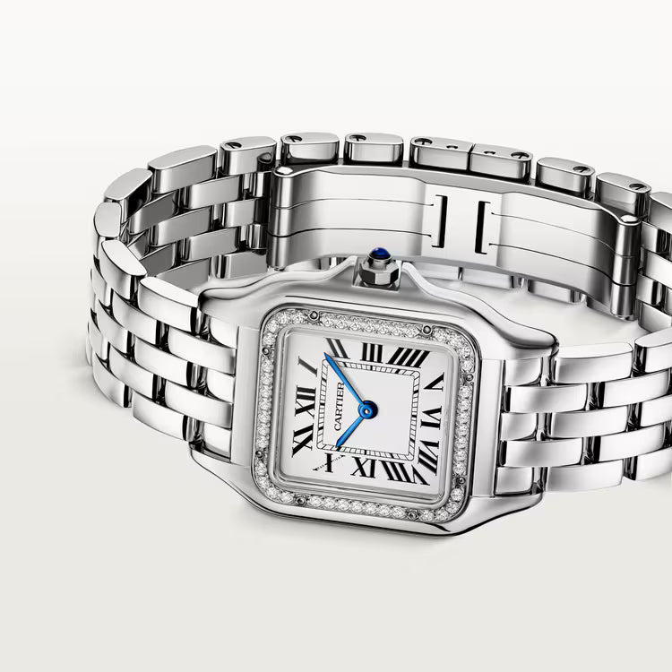 Cartier Panthère de Cartier Medium Model Women's Watch – Stainless Steel, Quartz Movement, Silver Dial with Rhinestone Bezel