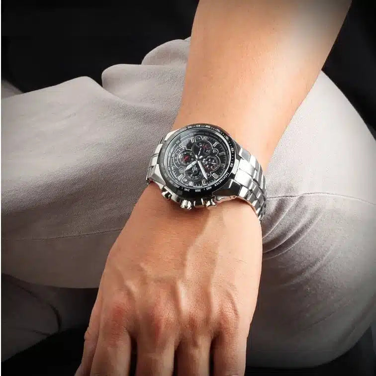 Casio Edifice Chronograph Men’s Watch – Black Dial, Silver Stainless Steel Strap (EF-554SP-1A)