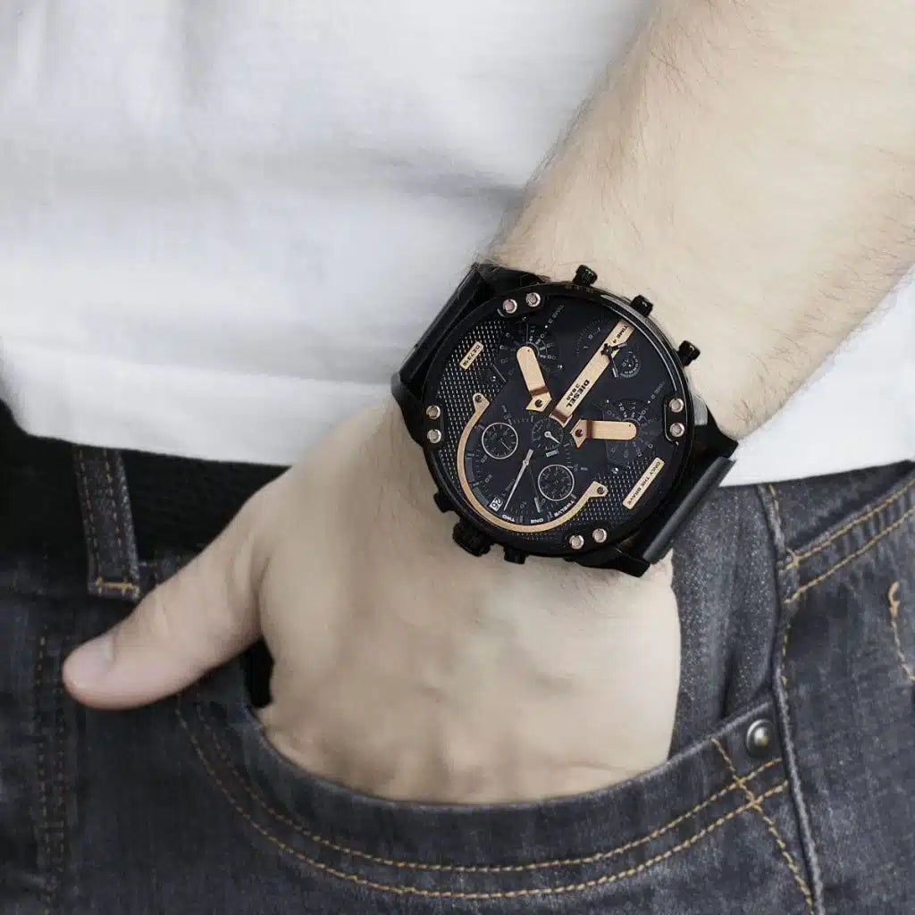Diesel Mr. Daddy Men’s Watch DZ7312 – Black Dial, Black Stainless Steel Strap, Multifunction Quartz, 57×66mm