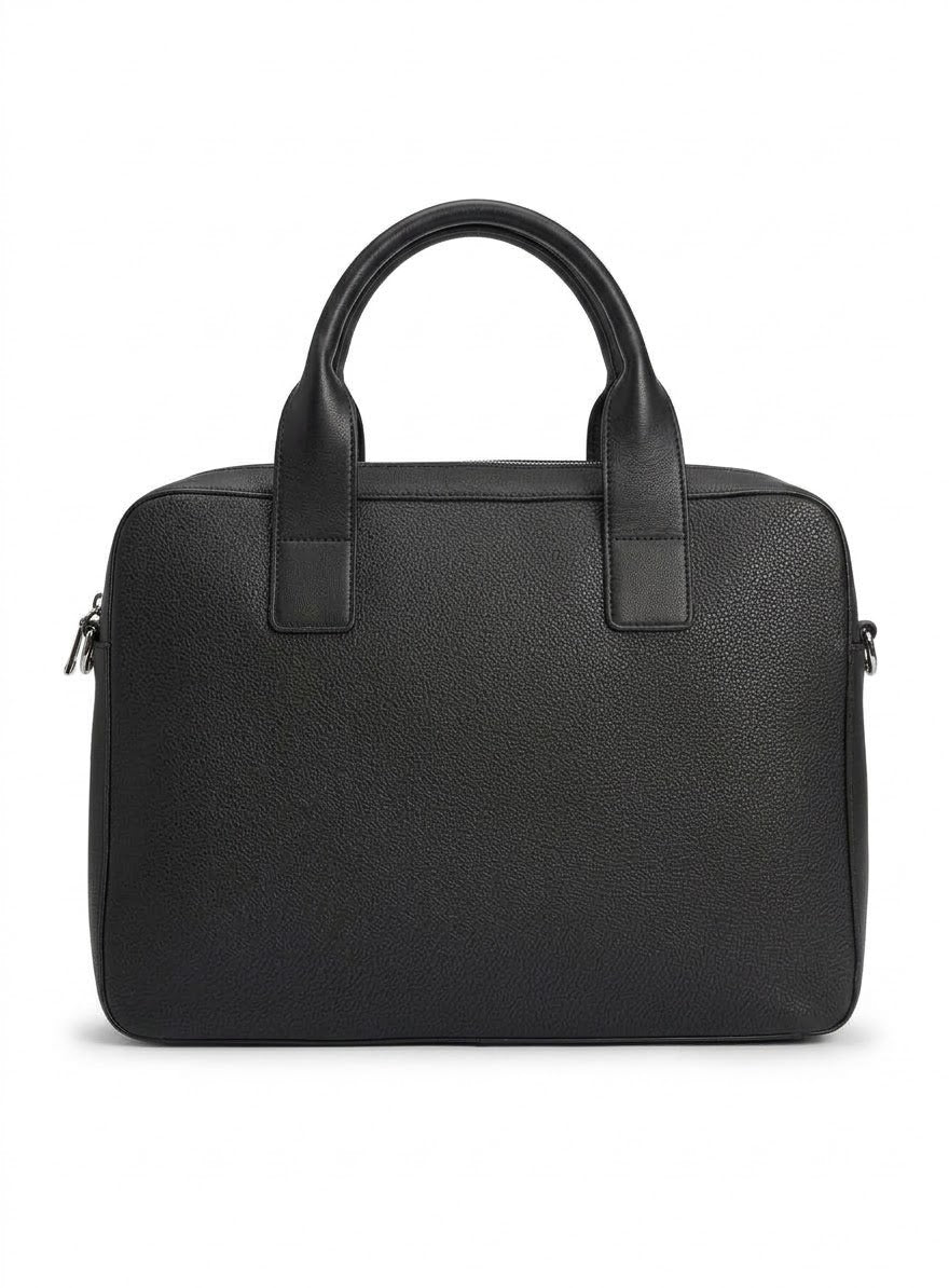 Tommy Hilfiger Men's Black Monogram Leather Business Briefcase & Laptop Bag#0083
