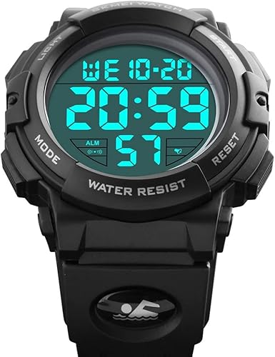 SKMEI1258 Men’s Digital Sports Watch – Black Rubber Strap, 44mm, Quartz Movement