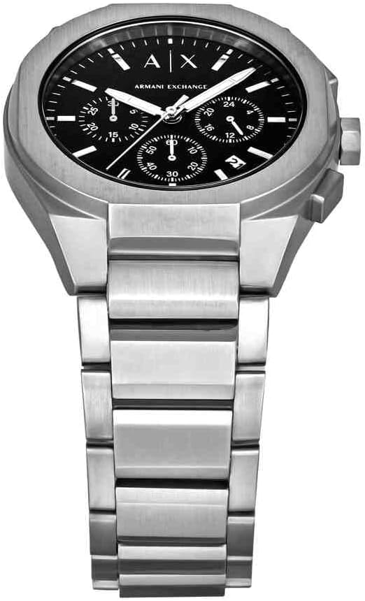 Armani Exchange Men's Chronograph Watch, Silver-Tone with Black Dial, AX4186
