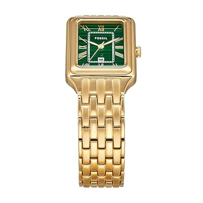 Stylish Women’s Raquel Three-Hand Date Gold-Tone Stainless Steel Watch – 26 mm, Quartz Analog, Green Dial (ES5341)
