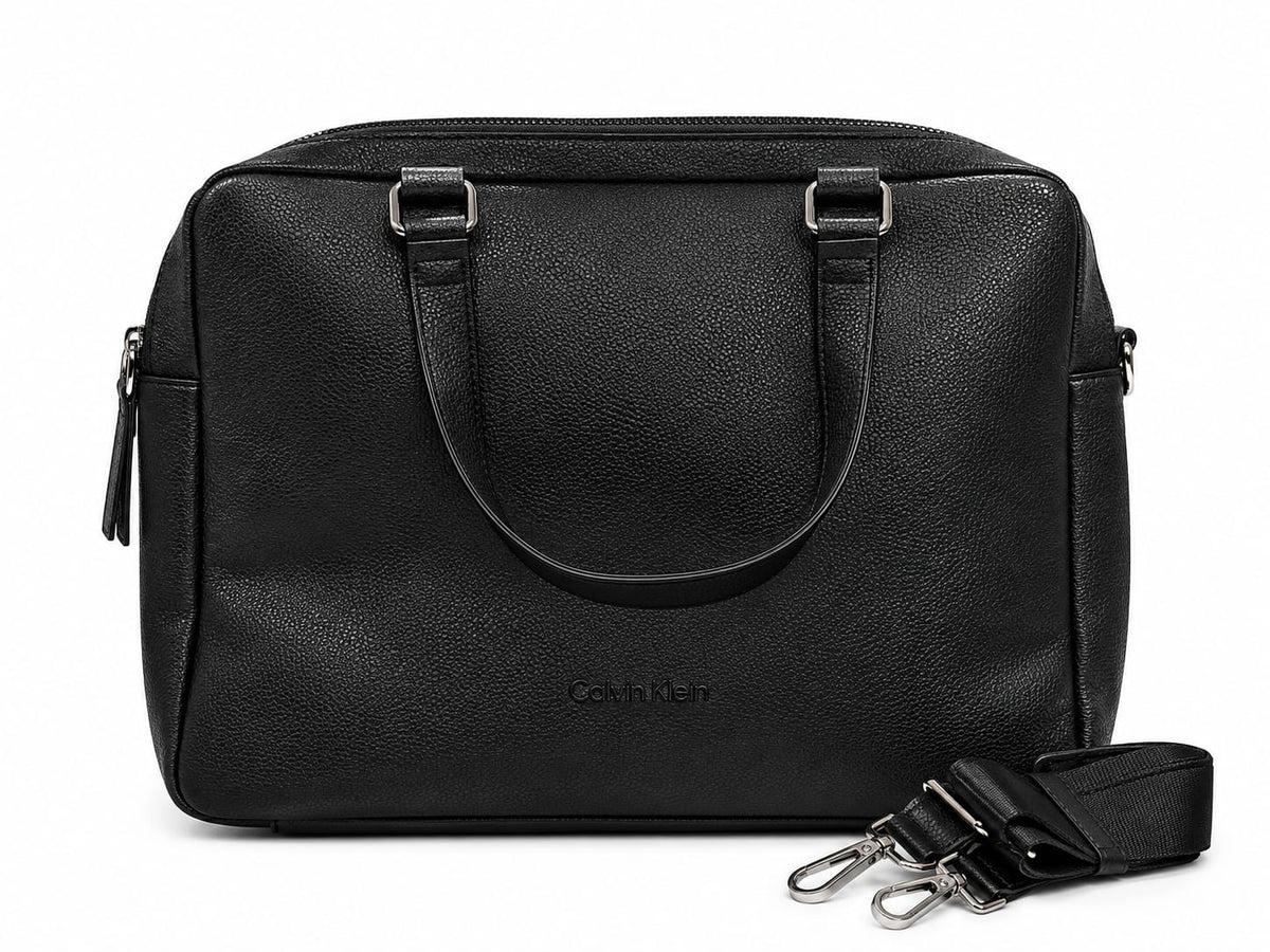 Calvin Klein Men's Pebbled Black Work & Laptop Bag with Shoulder Strap#0032