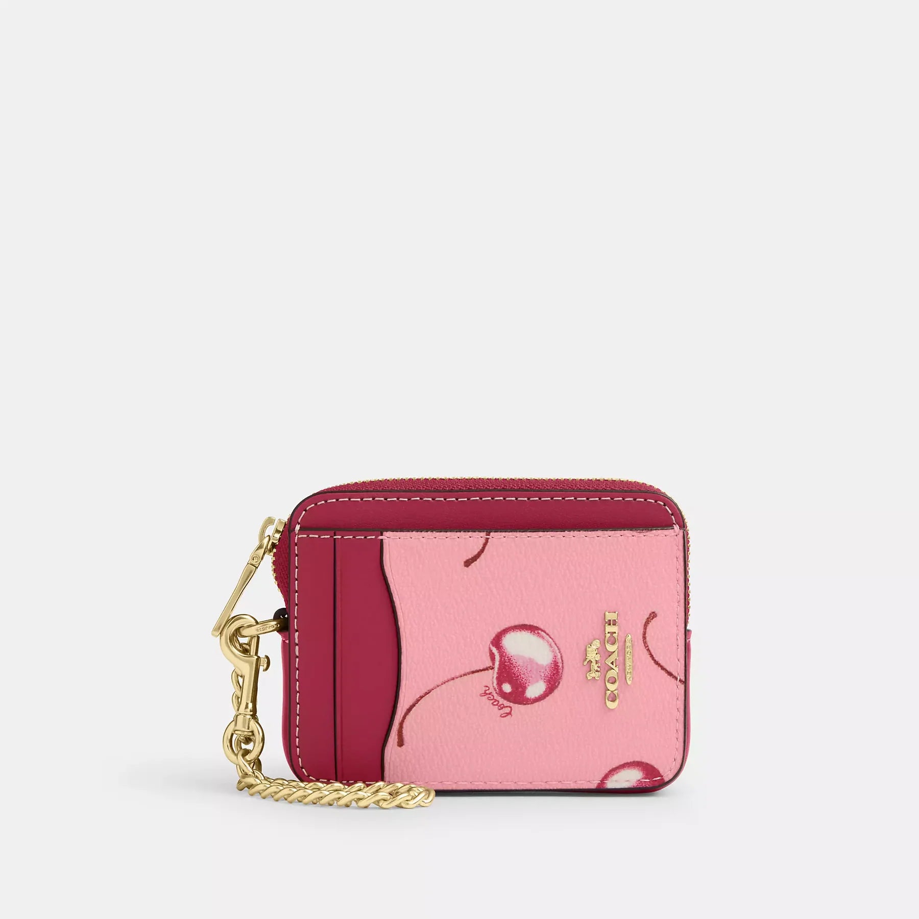 Coach zip card case with cherry print #0010