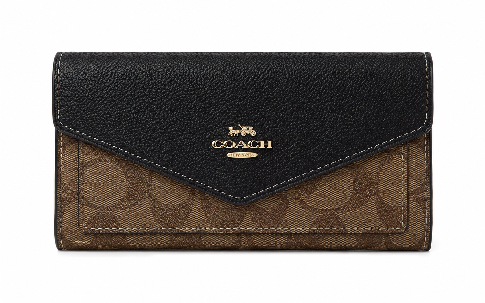 Coach Women's Signature Medium Flap Wallet – Brown & Black with Gold-Tone Logo#08
