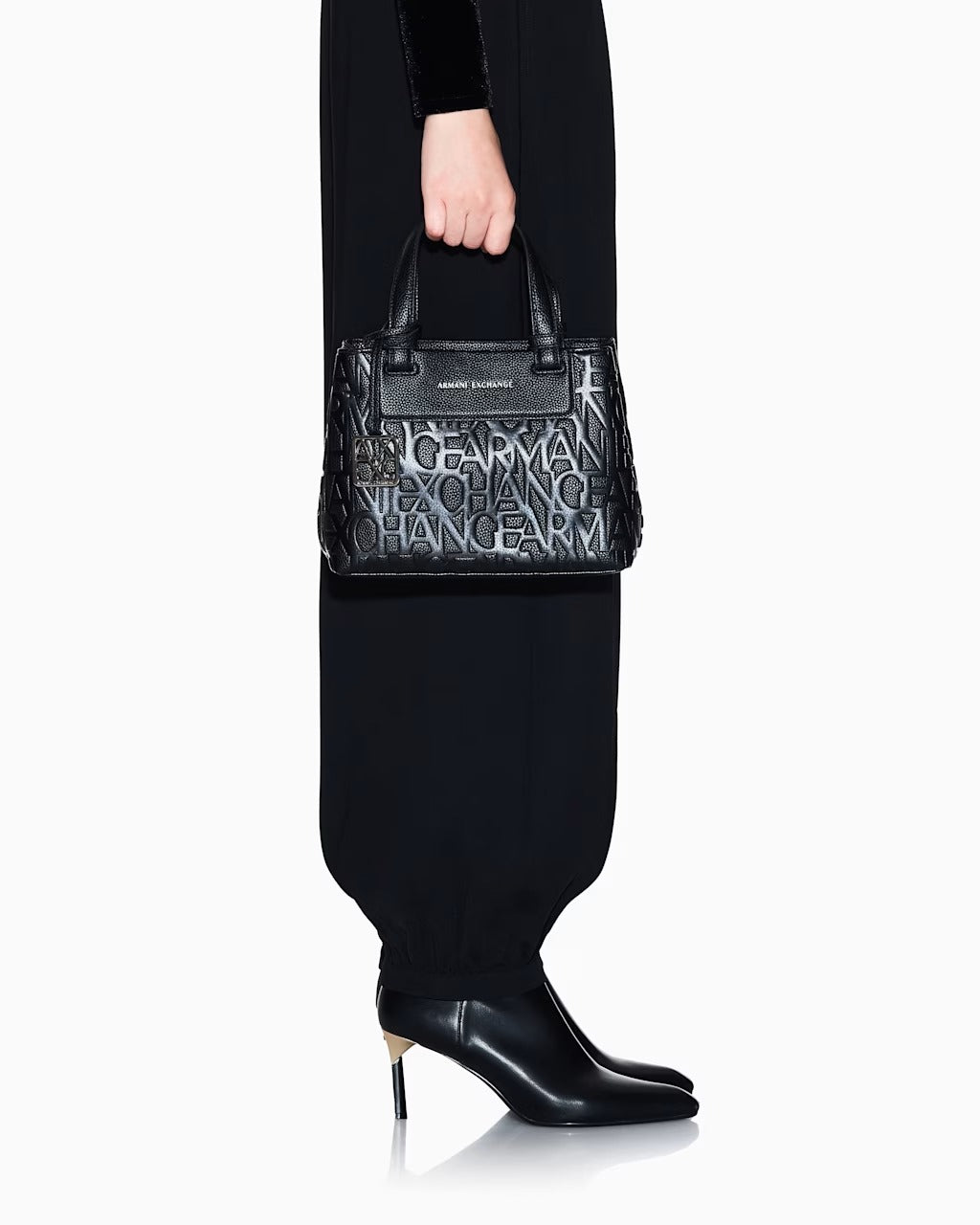 ARMANI EXCHANGE Women's Embossed Logo Shopping Tote Bag, Black#0015