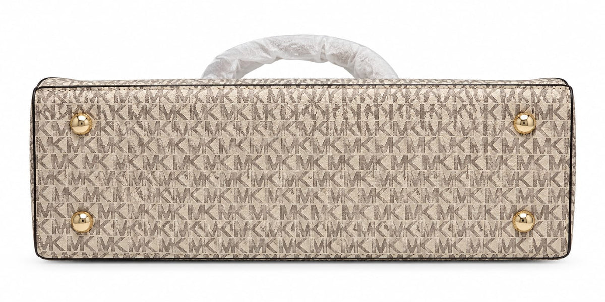 Women’s Monogram Tote Handbag with Detachable Shoulder Strap – Beige & Brown#0049