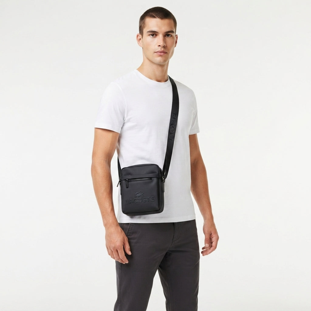 Lacoste Men's Vertical Crossover Bag with Branded Strap - Black